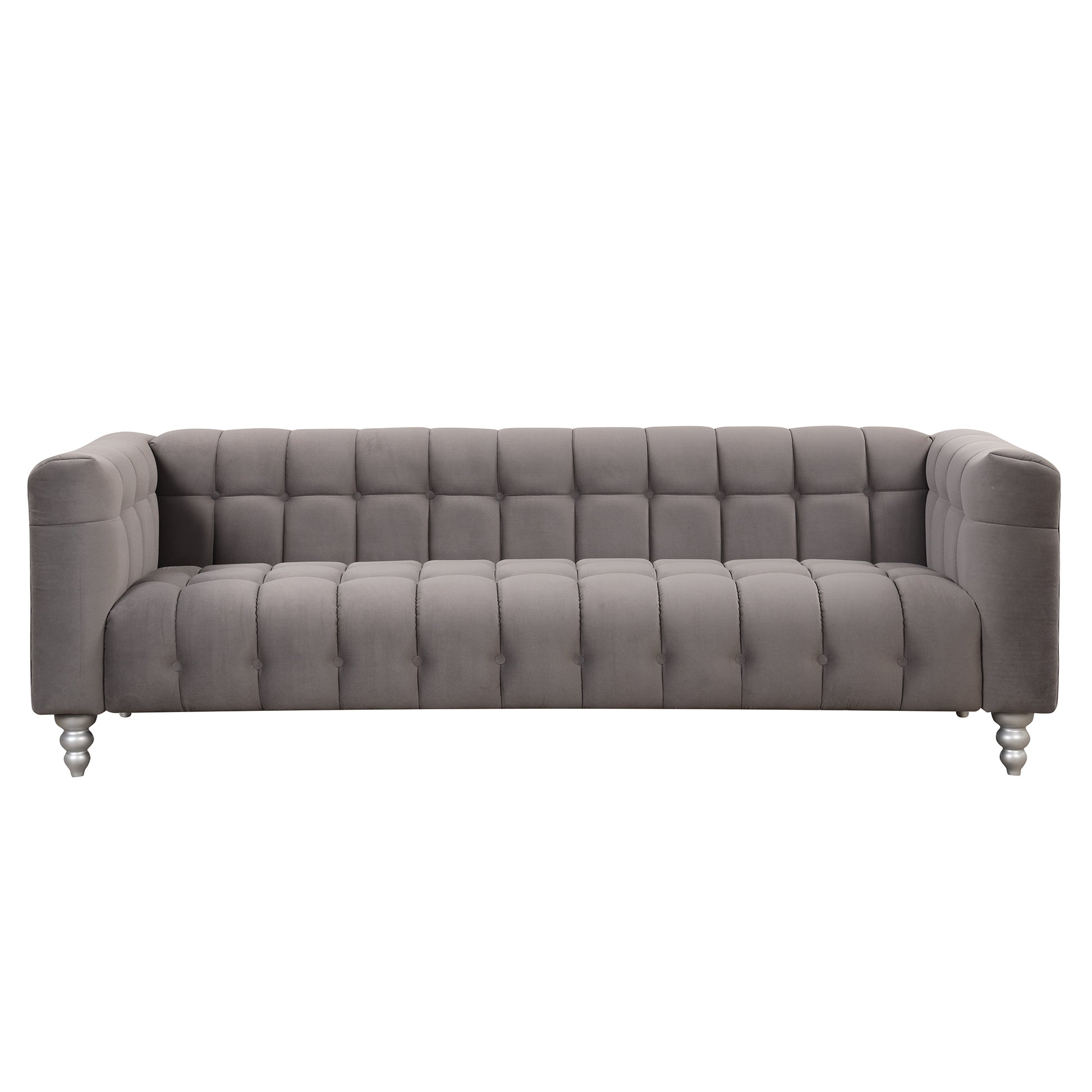 89" Modern Sofa Dutch Fluff Upholstered Sofa With Solid Wood Legs, Buttoned Tufted Backrest,Gray Gray Foam Polyester 3 Seat