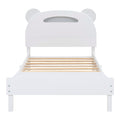 Twin Size Wood Platform Bed With Bear Shaped Headboard,Bed With Motion Activated Night Lights,White White Wood