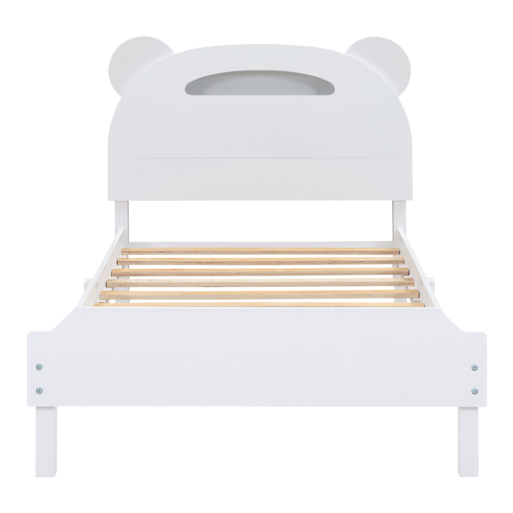 Twin Size Wood Platform Bed With Bear Shaped Headboard,Bed With Motion Activated Night Lights,White White Wood