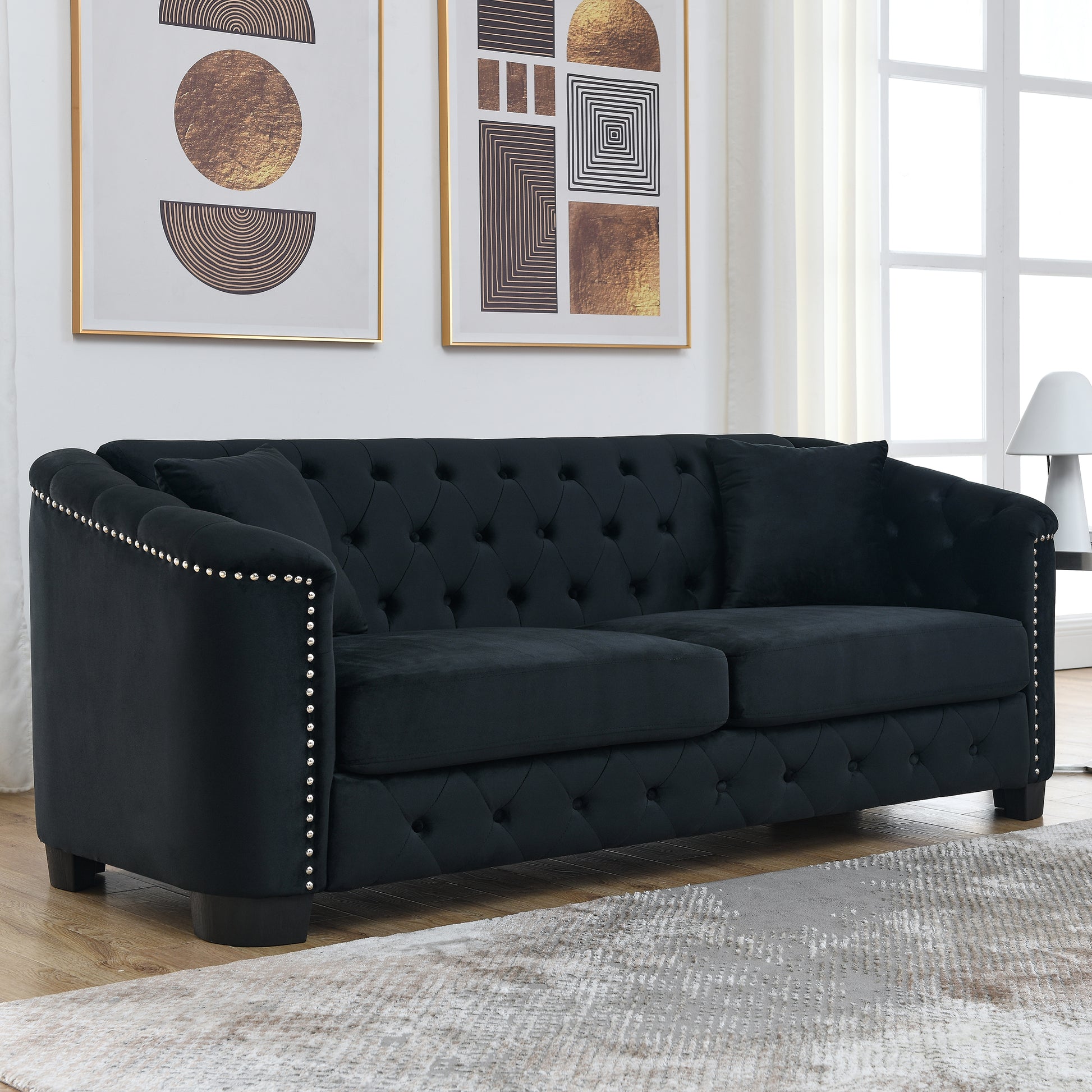 3 Seater 2 Seater Combination Sofa.Velvet Black Black Foam Velvet 5 Seat