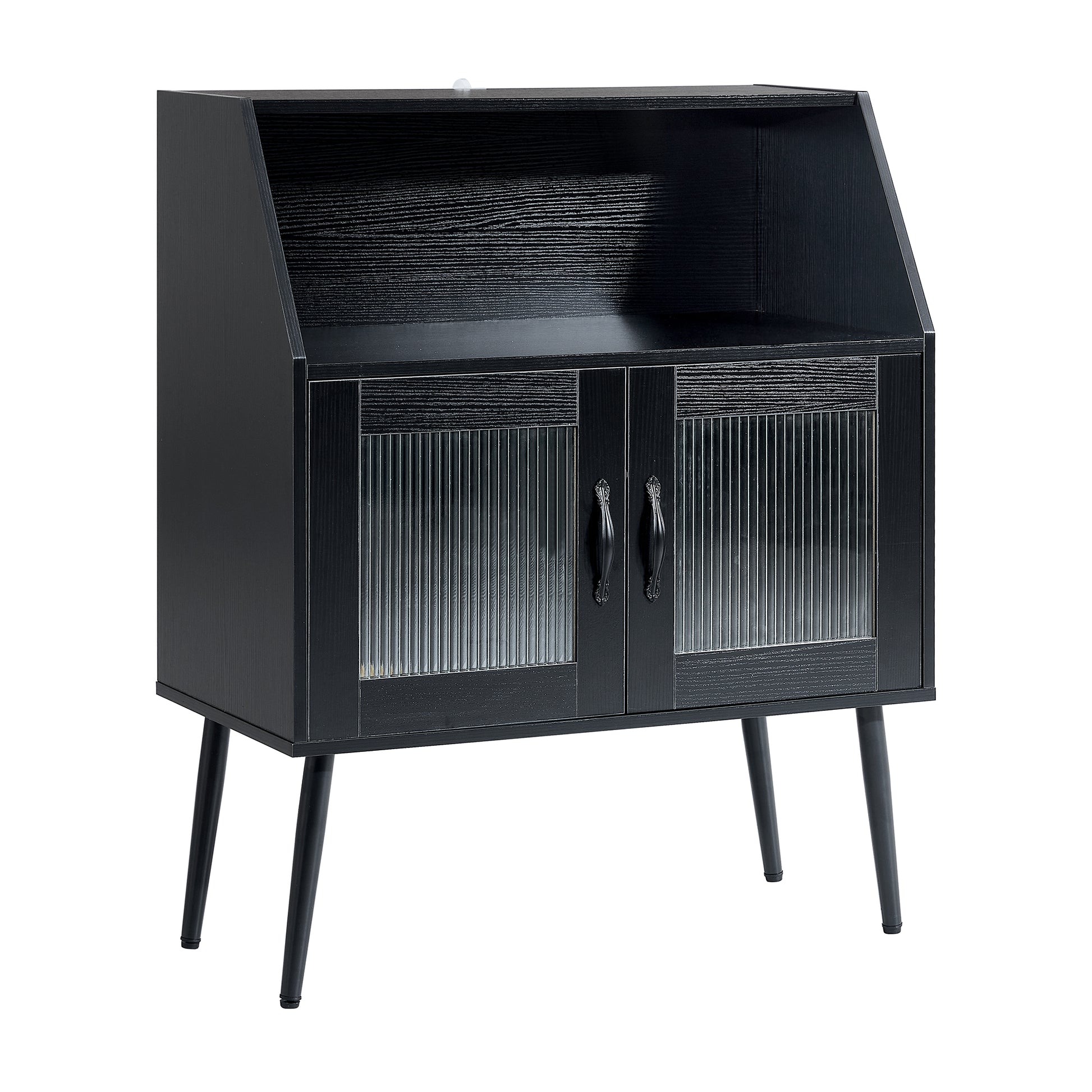 Sideboard, Bufft Cabinet, Side Dining Table, Glass Door, 1Pc Per Ctn Black Mdf Glass