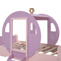 Twin Size Princess Carriage Bed With Crown,Wood Platform Car Bed With Stair,Purple Pink Pink Wood