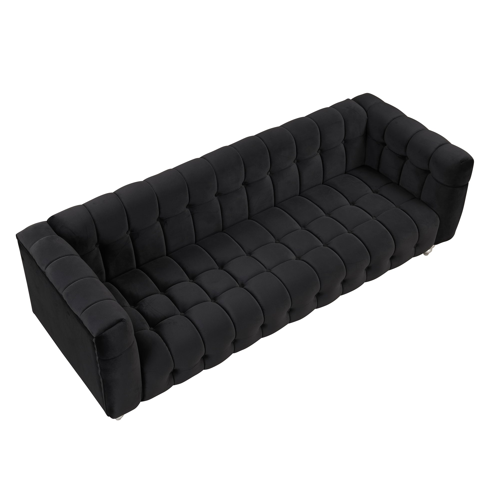 89" Modern Sofa Dutch Fluff Upholstered Sofa With Solid Wood Legs, Buttoned Tufted Backrest,Black Black Foam Polyester 3 Seat