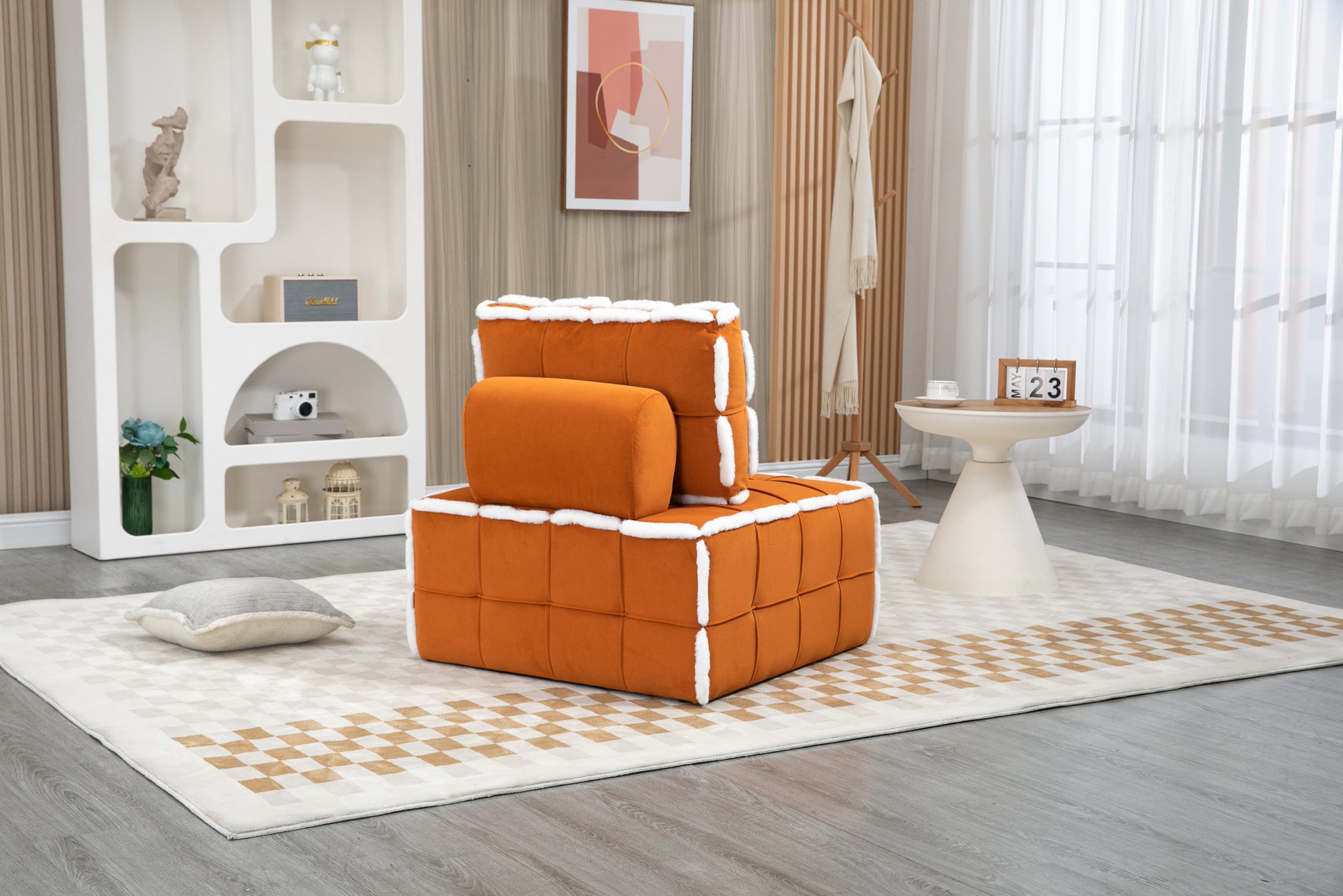 Coolmore Upholstered Deep Seat Armless Accent Single Lazy Sofa Lounge Arm Chair,Comfy Oversized Leisure Barrel Chairs For Living Room Office Meetingroom Aparment Bedroom Furniture Set Orange Velvet