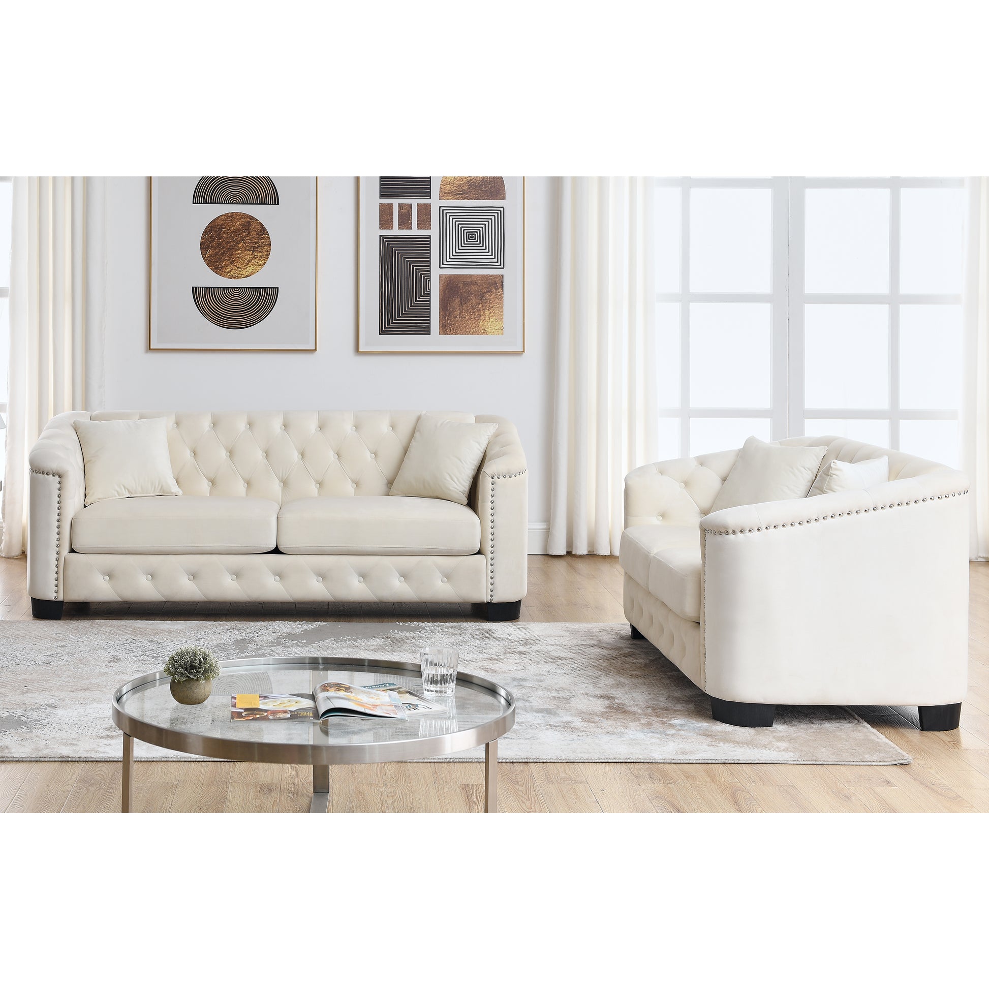 3 Seater 2 Seater Combination Sofa.Velvet Beige Beige Foam Velvet 5 Seat