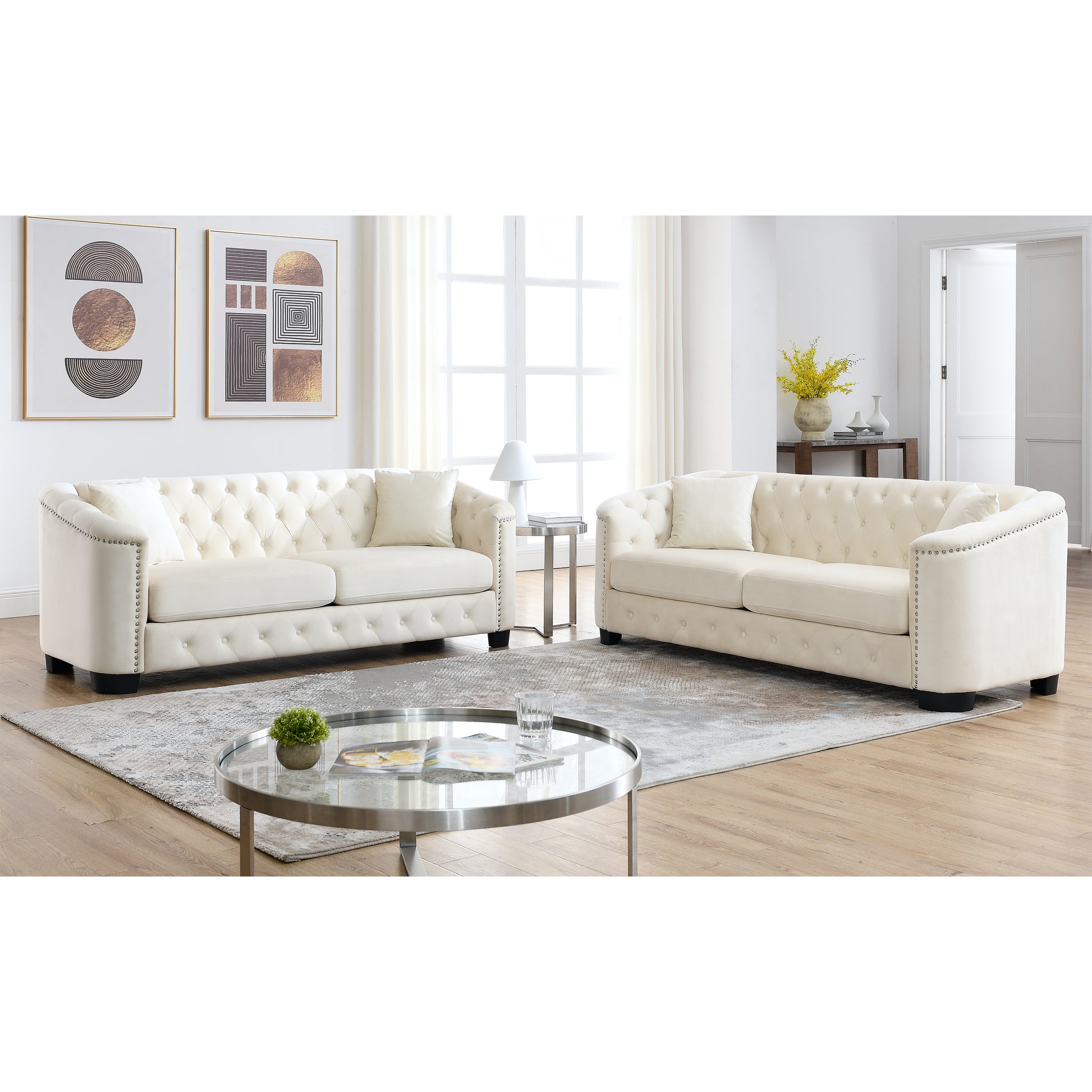 3 Seater 3 Seater Combination Sofa.Velvet Beige Beige Foam Velvet 6 Seat