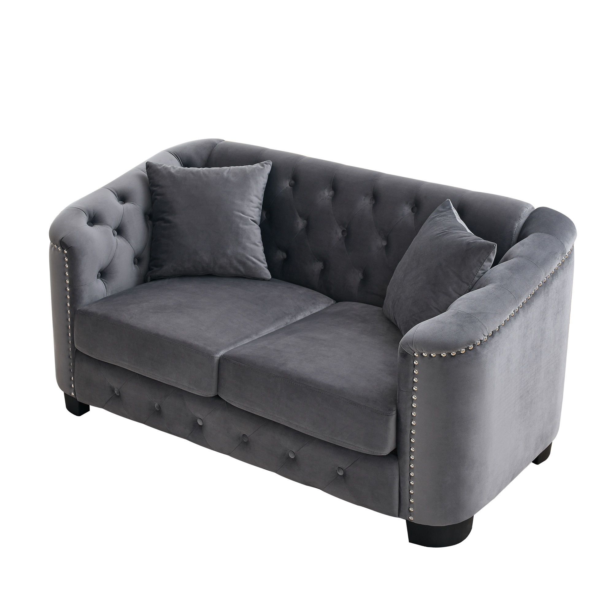59 Inch Modern Chesterfield Velvet Sofa, 2 Seater Sofa, Upholstered Tufted Backrests With Arms And 2 Cushions For Living Room, Bedroom, Apartment, Office Grey Grey Primary Living Space Foam Velvet 2 Seat