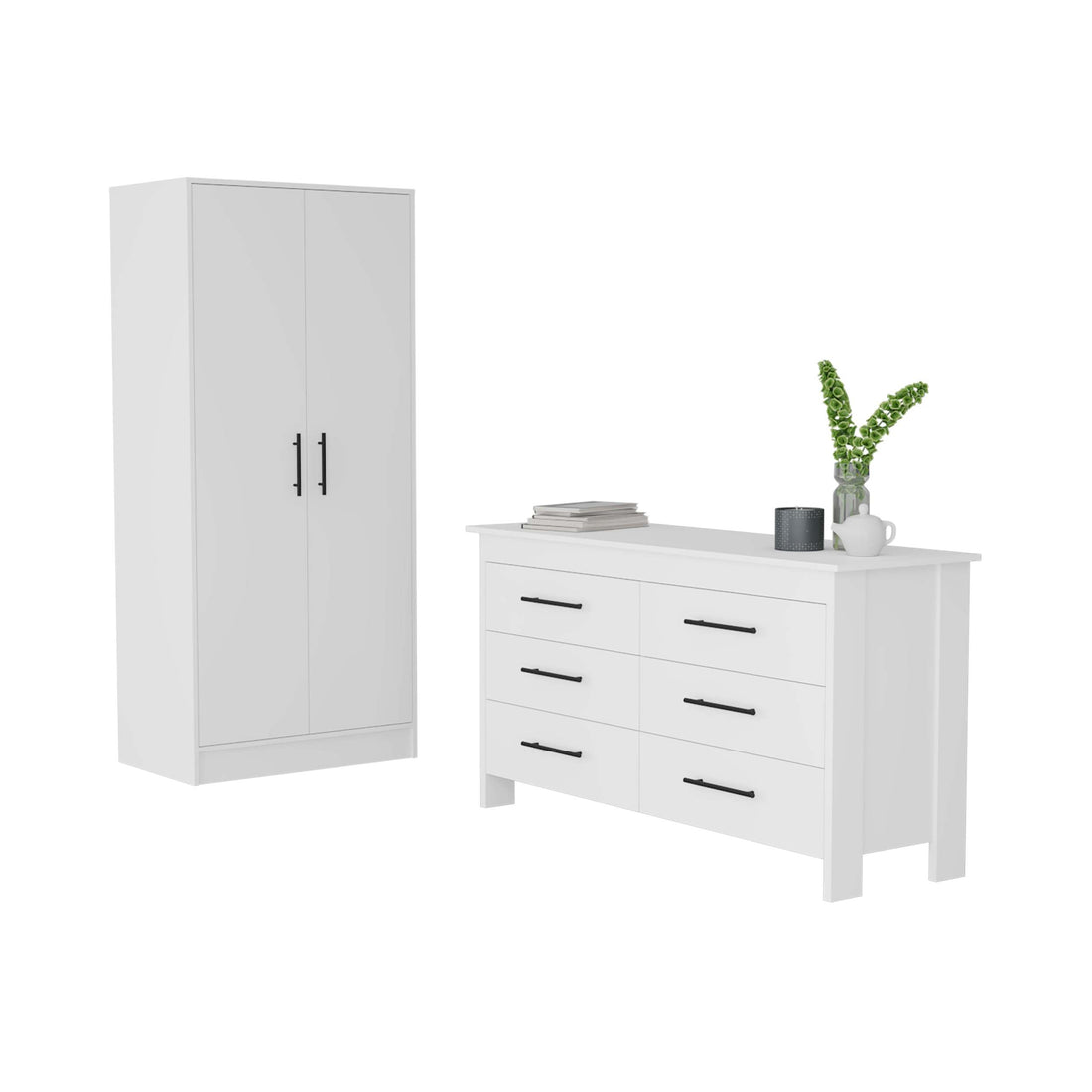 Canaan 2 Piece Bedroom Set, Armoire Dresser, White Full White White 2 Piece Set Bedroom Dresser Included Engineered Wood