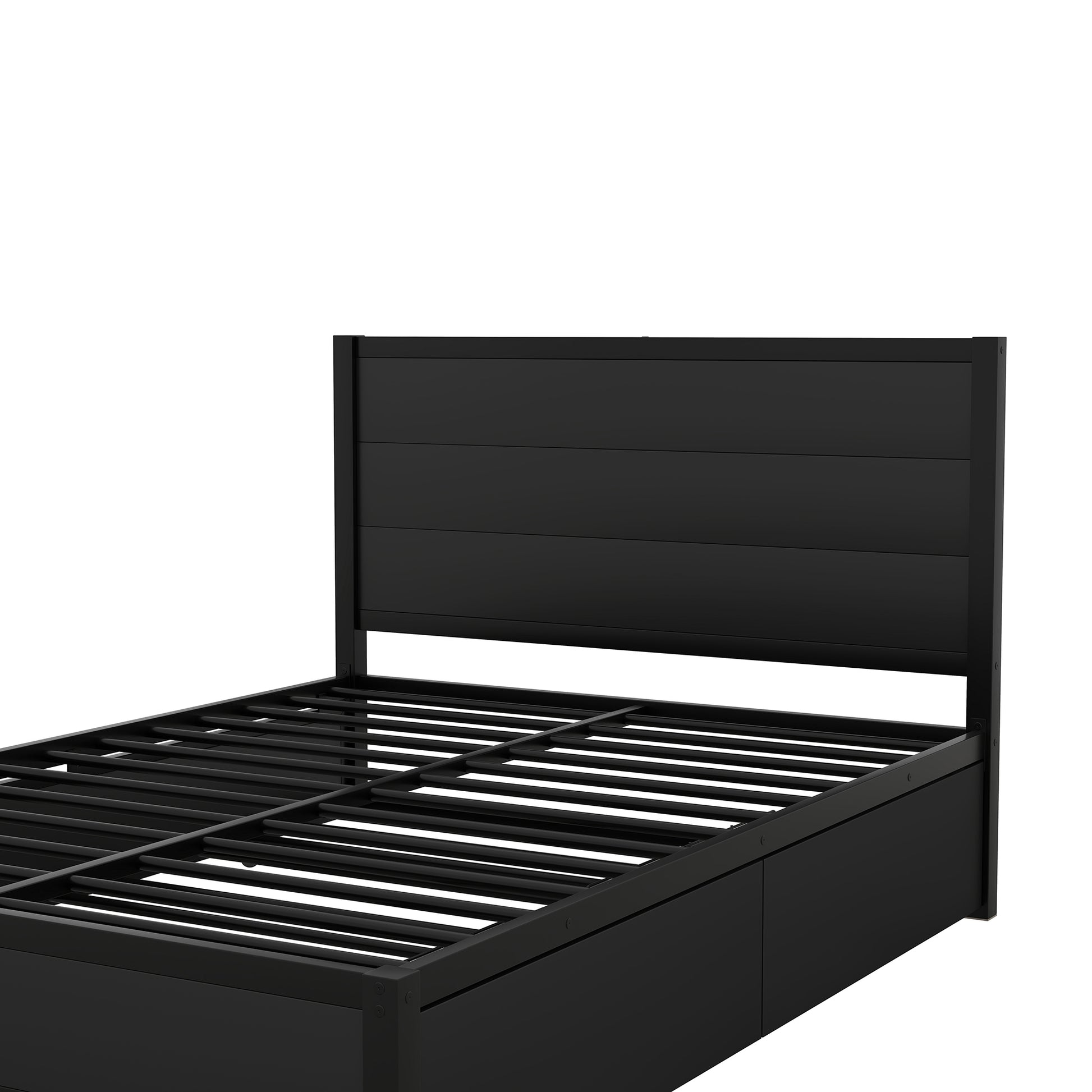 Metal Full Size Storage Platform Bed With Twin Size Trundle And 2 Drawers, Black Full Black Metal Bedroom Bed Frame Mdf Steel