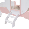 Twin Size Princess Carriage Bed With Crown ,Wood Platform Car Bed With Stair,White Pink White Pink Wood