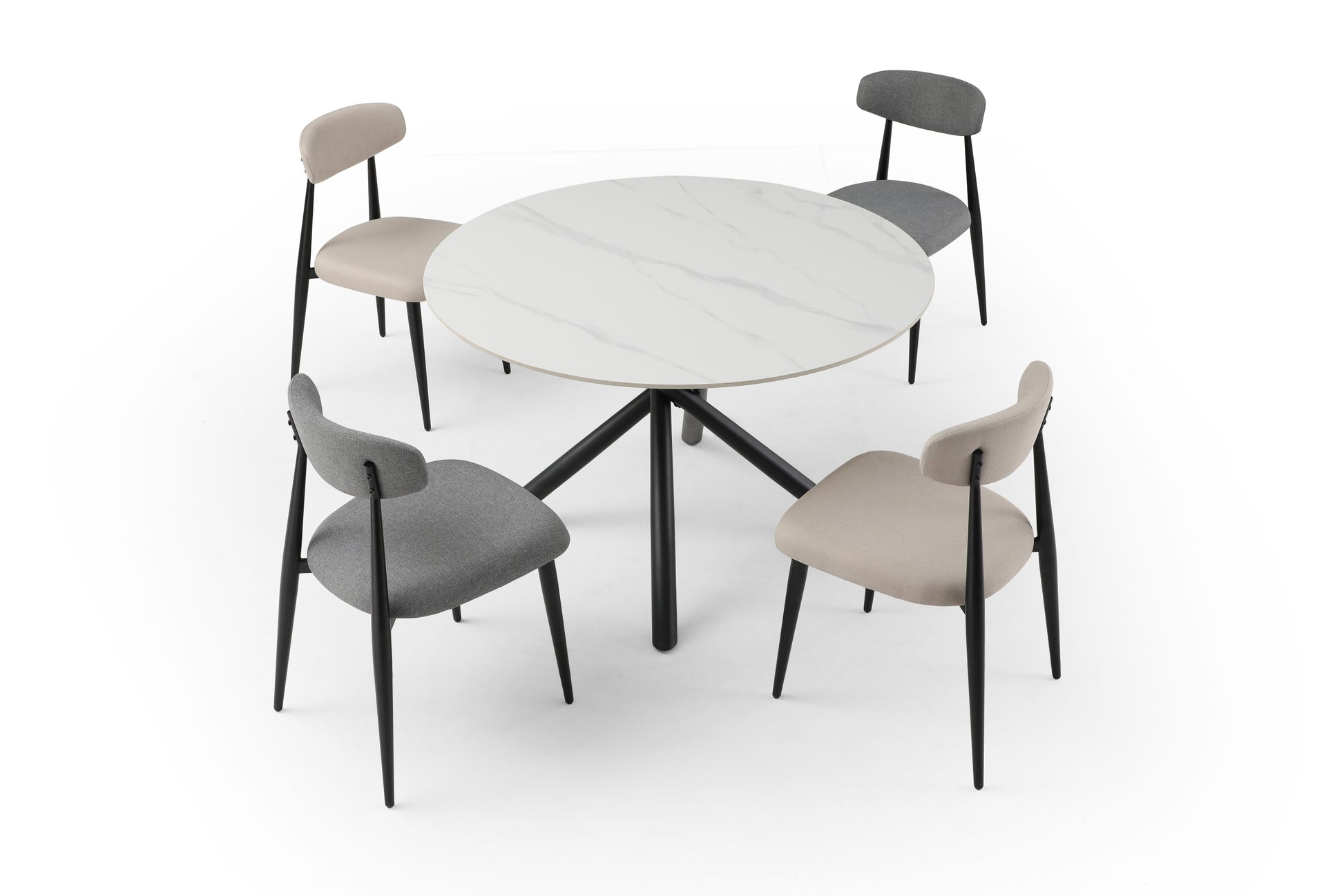 53.15" Modern Round Dining Table White Sintered Stone Tabletop With 4Pcs Metal Cross Legs White Foam Ceramic