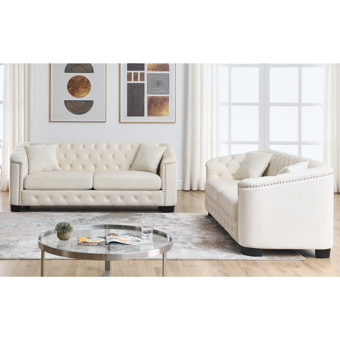 3 Seater 3 Seater Combination Sofa.Velvet Beige Beige Foam Velvet 6 Seat