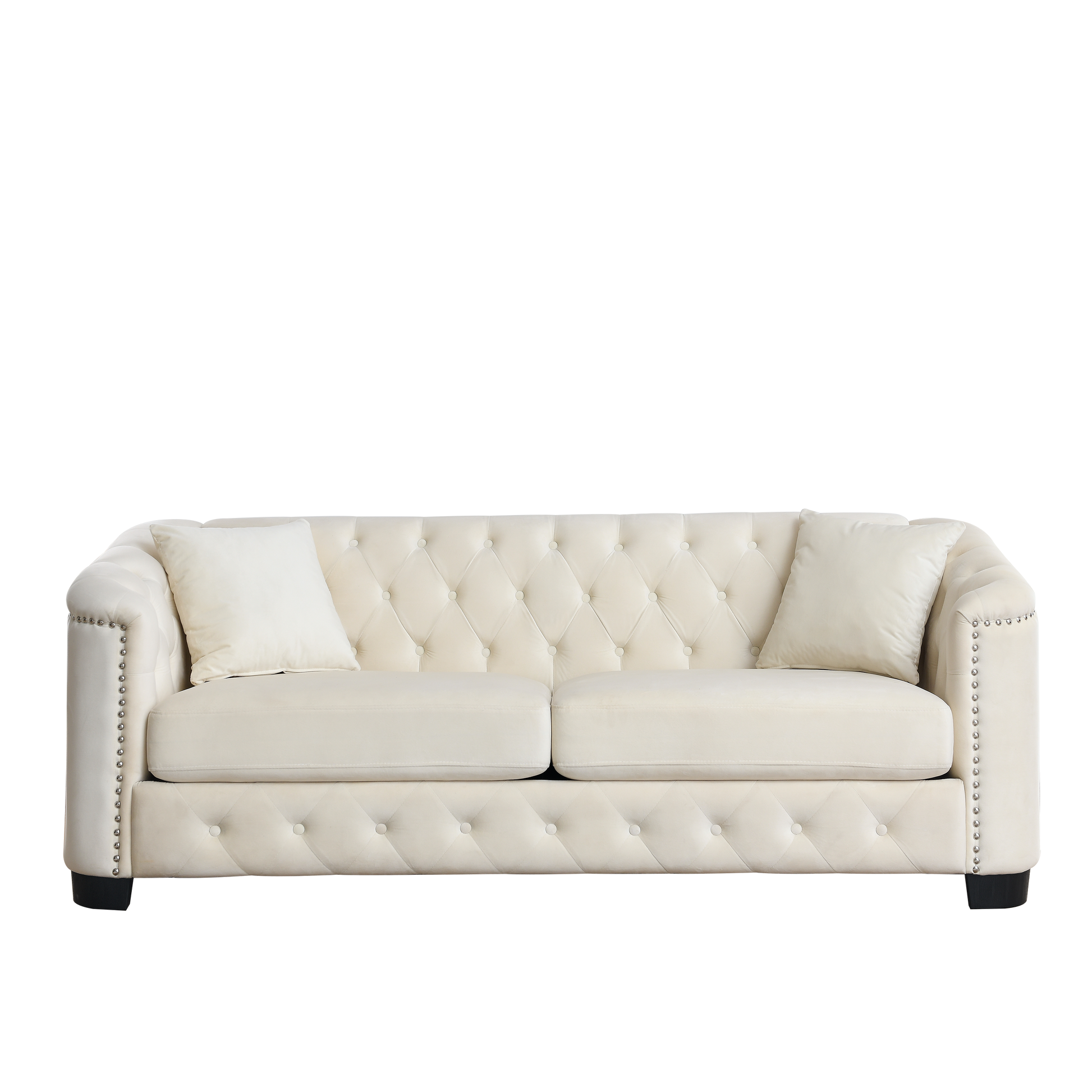 77 Inch Modern Chesterfield Velvet Sofa, 3 Seater Sofa, Upholstered Tufted Backrests With Arms And 2 Cushions For Living Room, Bedroom, Apartment, Office Beige Beige Primary Living Space American Design Foam Velvet 3 Seat