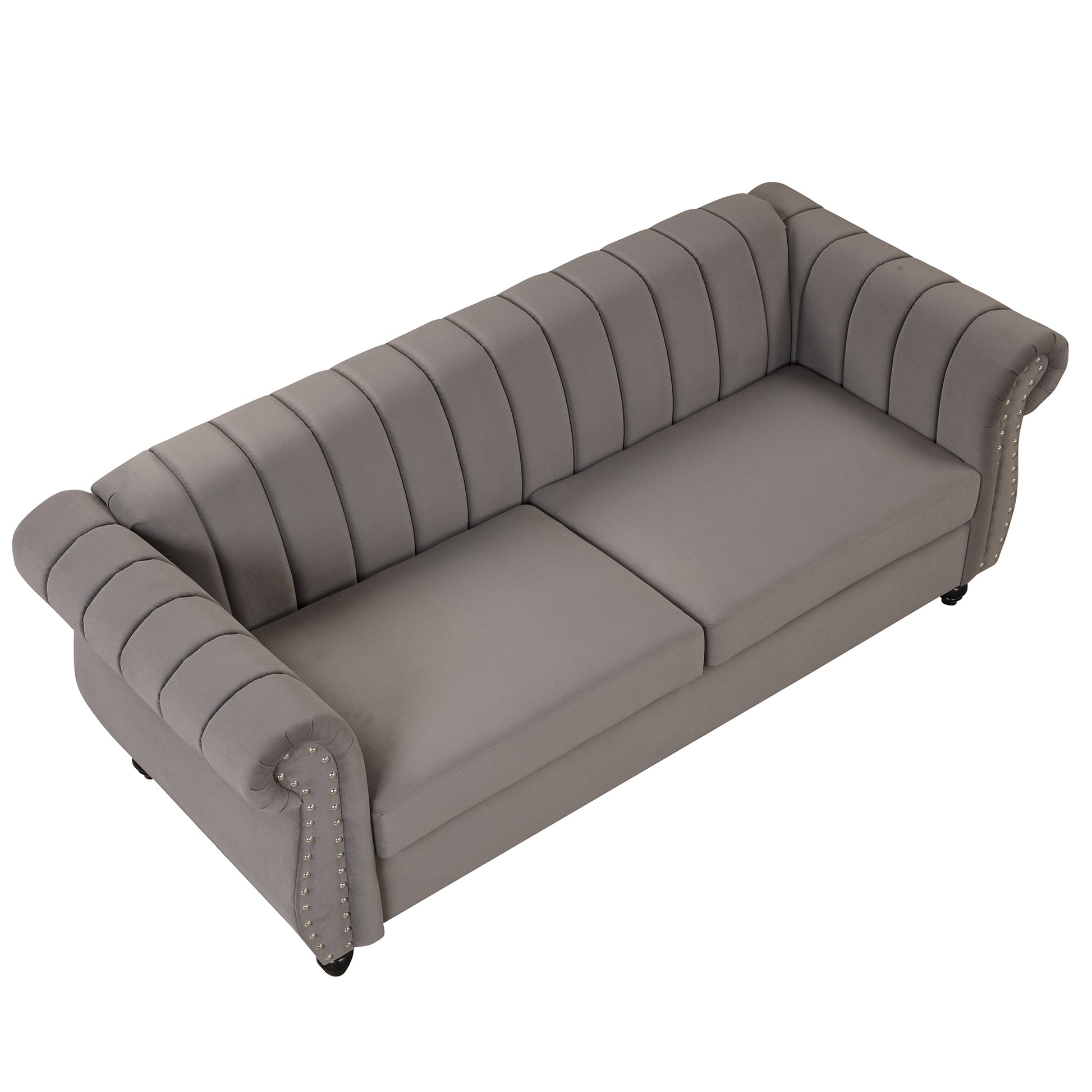 82.5" Modern Sofa Dutch Fluff Upholstered Sofa With Solid Wood Legs, Buttoned Tufted Backrest,Gray Gray Foam Polyester