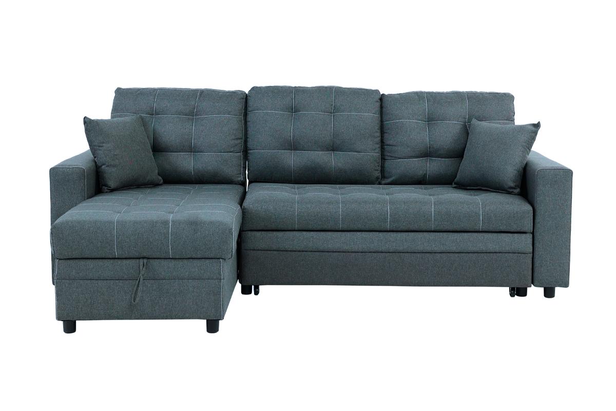 Blue Grey Convertible Sectional Pull Out Bed Sofa Chaise Reversible Storage Chaise Polyfiber Tufted Couch Lounge Blue Gray Primary Living Space Tufted Back Contemporary,Modern,Transitional L Shaped Pine Square Arms Plywood 3 Seat