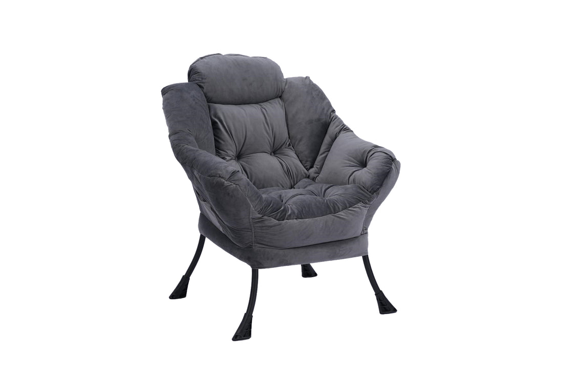 Living Room Chairs Modern Cotton Fabric Lazy Chair, Accent Contemporary Lounge Chair, Single Steel Frame Leisure Sofa Chair With Armrests And A Side Pocket Dark Gray ,With Ottoman ,With Footrest