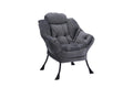 Living Room Chairs Modern Cotton Fabric Lazy Chair, Accent Contemporary Lounge Chair, Single Steel Frame Leisure Sofa Chair With Armrests And A Side Pocket Dark Gray ,With Ottoman ,With Footrest