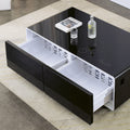 Smart Table Fridge, Multifunctional Coffee Table, Tempered Glass Table Top And Back Storage Black Tempered Glass