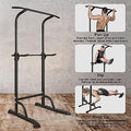 Sport Power Tower Workout Dip Station Pull Up Bar, Height Adjustable Multi Function Dip Stand For Home Gym Strength Training Fitness Equipment Black Iron