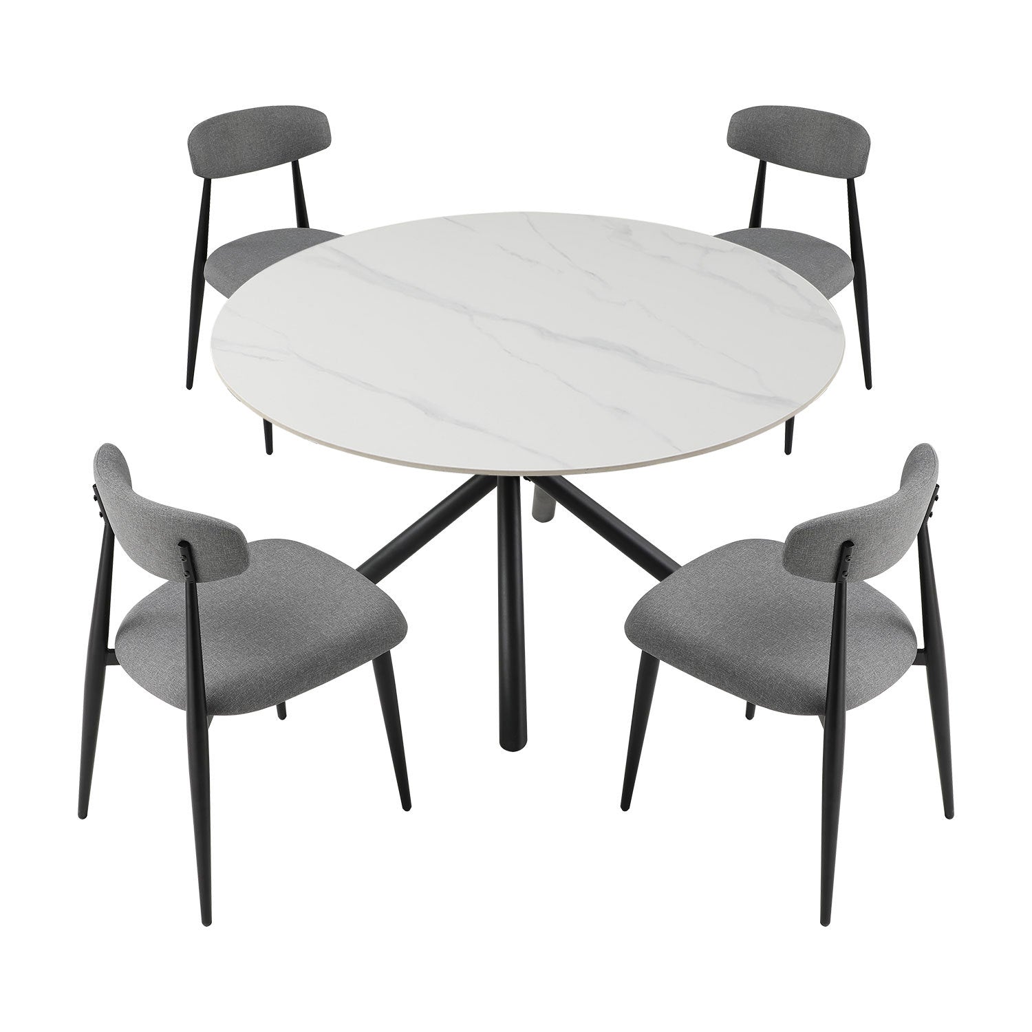 53.15" Modern Round Dining Table White Sintered Stone Tabletop With 4Pcs Metal Cross Legs White Foam Ceramic