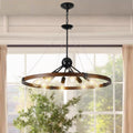 Sku:W1340P206642 8 Light Retro Farmhouse Chandelier For Kitchen, Living Room, Dining Room Red And Walnut No Bulbs Walnut Black Farmhouse Iron