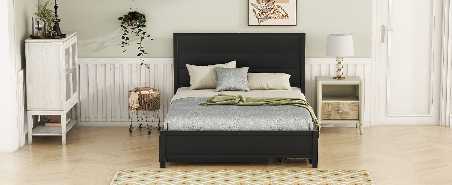 Metal Full Size Storage Platform Bed With Twin Size Trundle And 2 Drawers, Black Full Black Metal Bedroom Bed Frame Mdf Steel