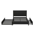 Metal Full Size Storage Platform Bed With Twin Size Trundle And 2 Drawers, Black Full Black Metal Bedroom Bed Frame Mdf Steel