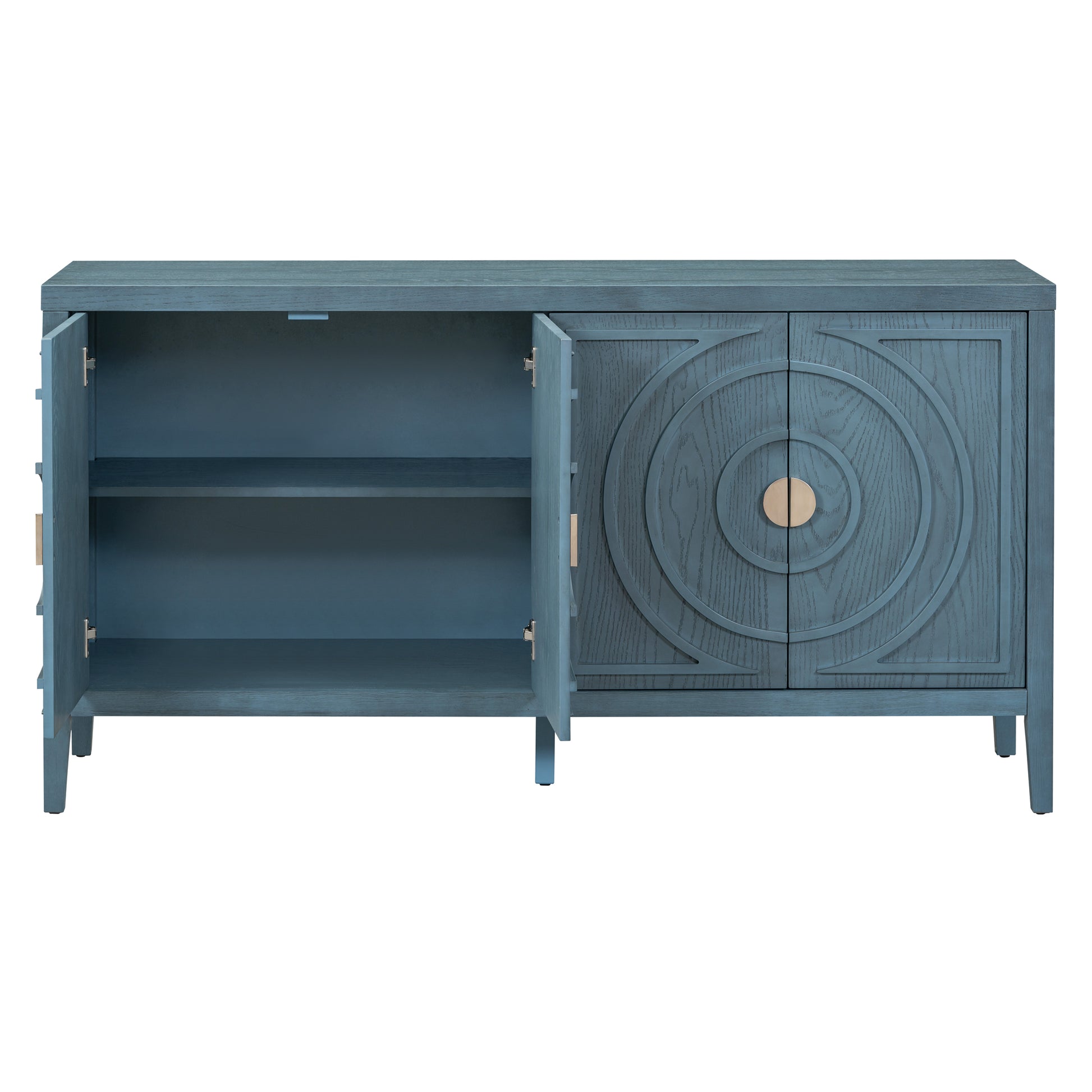 Retro Sideboard Door With Circular Groove Design Round Metal Door Handle For Entrance, Dinning Room, Living Room Antique Blue Antique Blue Mdf