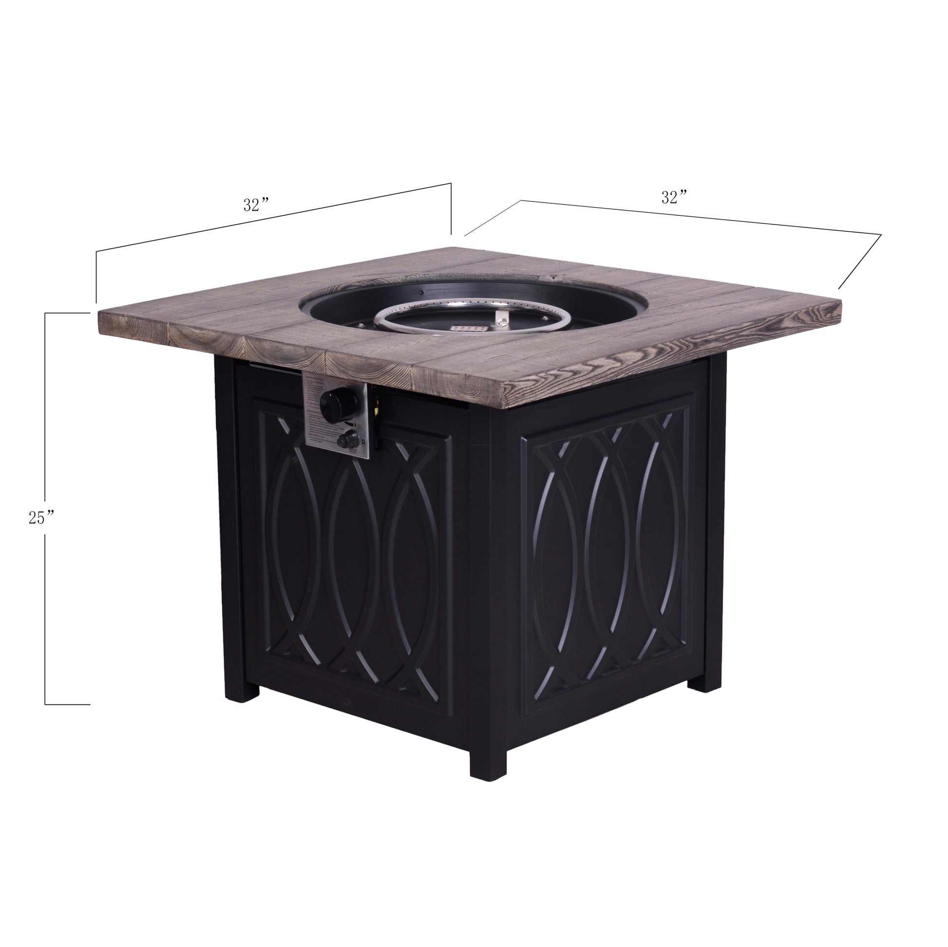 Faux Woodgrain Table Top And Steel Base Propane Outdoor Fire Pit Table With Lid Black Garden & Outdoor American Design Concrete,Metal