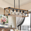 5 Light Retro Farmhouse Chandelier For Kitchen, Living Room, Dining Room Walnut No Bulbs Walnut Black Ceiling Lights Farmhouse Iron