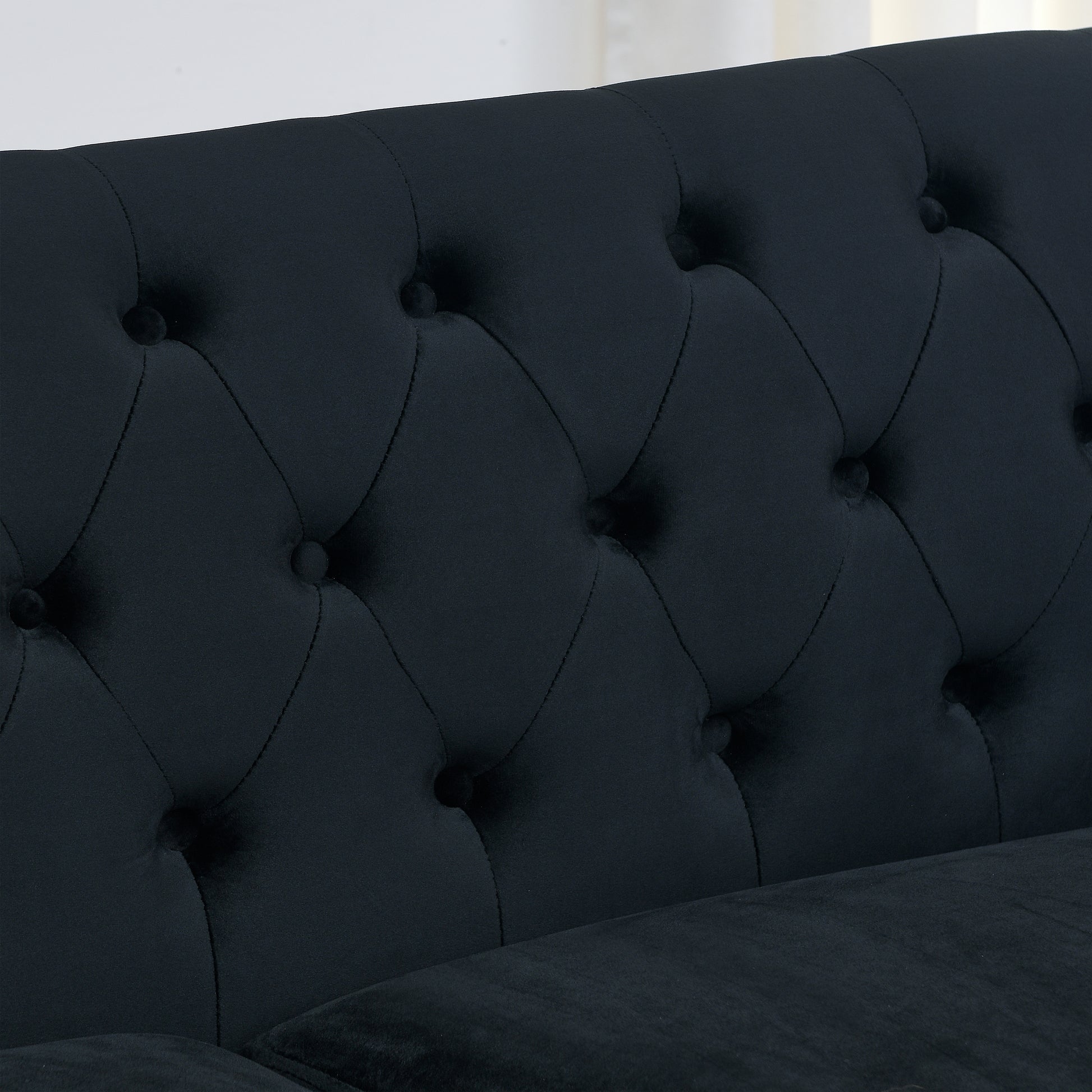 3 Seater 2 Seater Combination Sofa.Velvet Black Black Foam Velvet 5 Seat