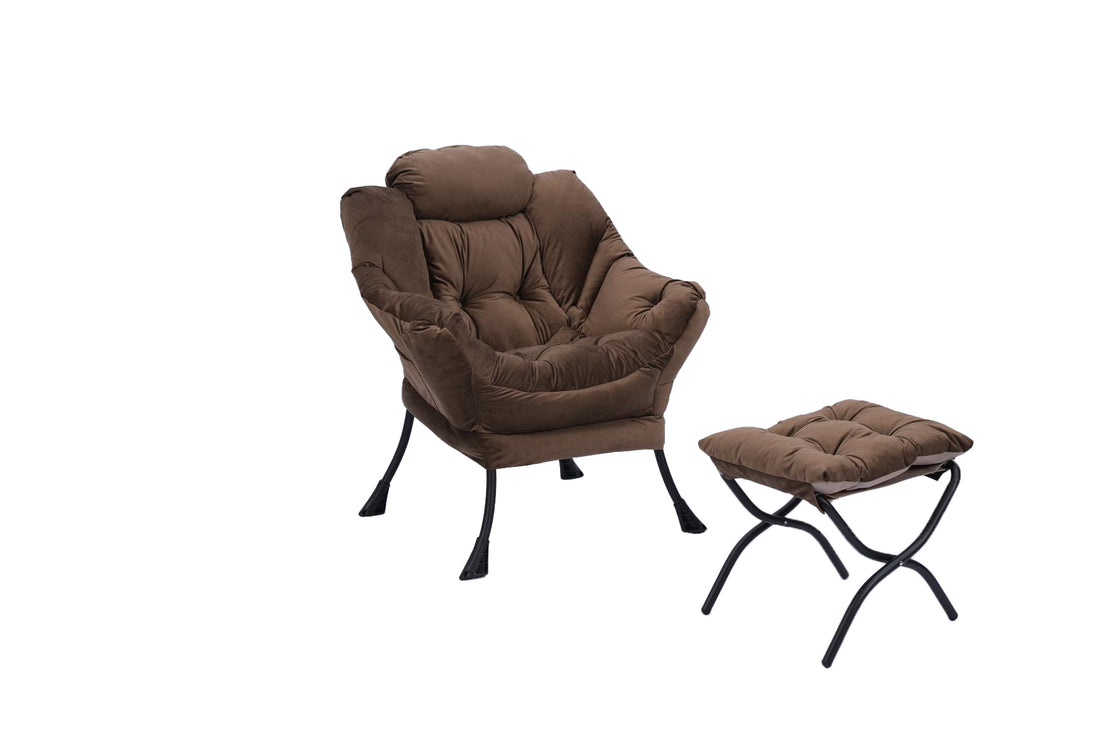 Living Room Chairs Modern Cotton Fabric Lazy Chair, Accent Contemporary Lounge Chair, Single Steel Frame Leisure Sofa Chair With Armrests And A Side Pocket Brown ,With Ottoman ,With Footrest Brown Polyester Metal Soft Polyester Fiber Pad Fabric 1 Seat