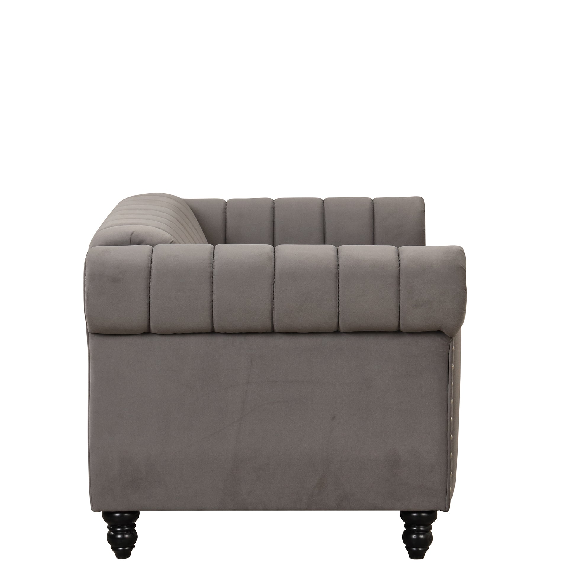 39" Modern Sofa Dutch Fluff Upholstered Sofa With Solid Wood Legs, Buttoned Tufted Backrest,Gray Gray Foam Polyester