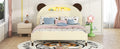 Full Size Wood Platform Bed With Bear Shaped Headboard,Bed With Motion Activated Night Lights,Cream Walnut Cream Wood