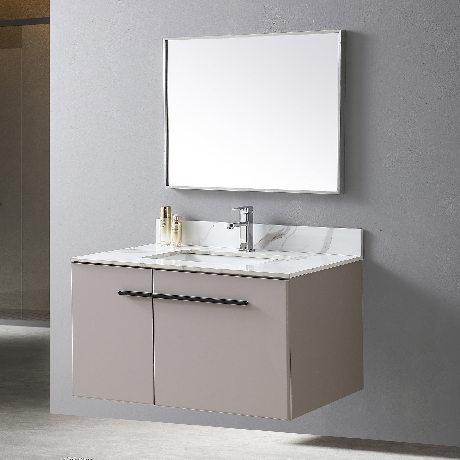 37Inch Bathroom Vanity Top Stone Carrara Gold Style Tops With Rectangle Undermount Ceramic Sink And Single Faucet Hole White Sintered Stone