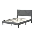 Queen Size Upholstered Platform Bed Frame ,Wood Slat Support, Easy Assembly,Grey Grey Linen