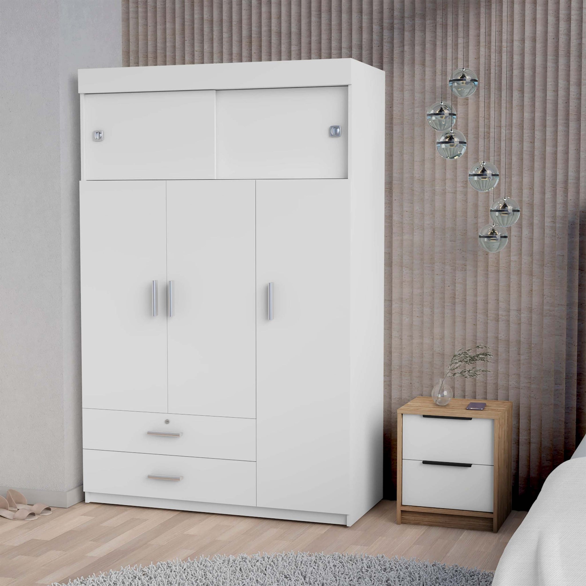 Elirya 2 Piece Bedroom Set, Armoire Nightstand, White And Light Oak King White White 2 Piece Set Bedroom Nightstand Included Engineered Wood