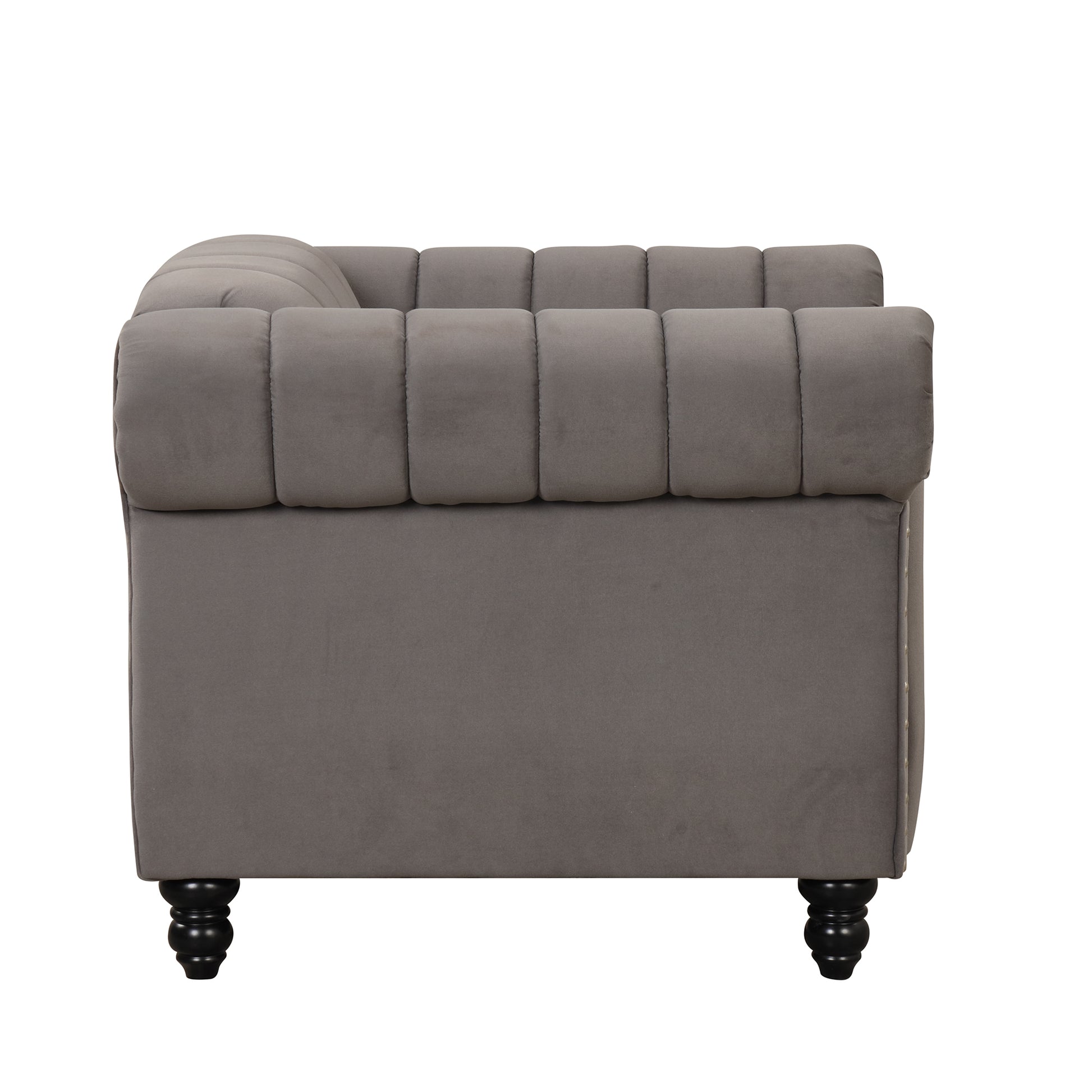 39" Modern Sofa Dutch Fluff Upholstered Sofa With Solid Wood Legs, Buttoned Tufted Backrest,Gray Gray Foam Polyester