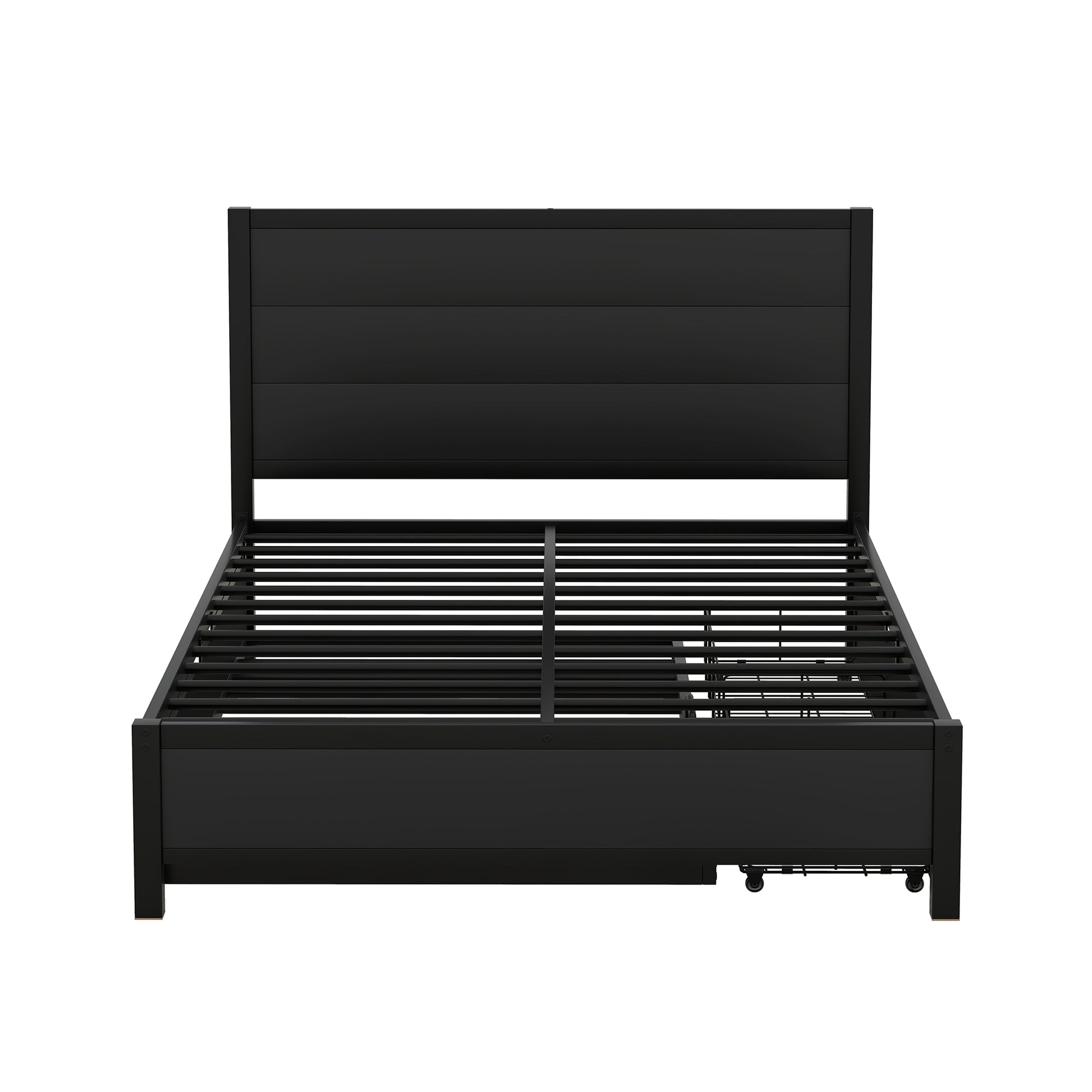 Metal Full Size Storage Platform Bed With Twin Size Trundle And 2 Drawers, Black Full Black Metal Bedroom Bed Frame Mdf Steel