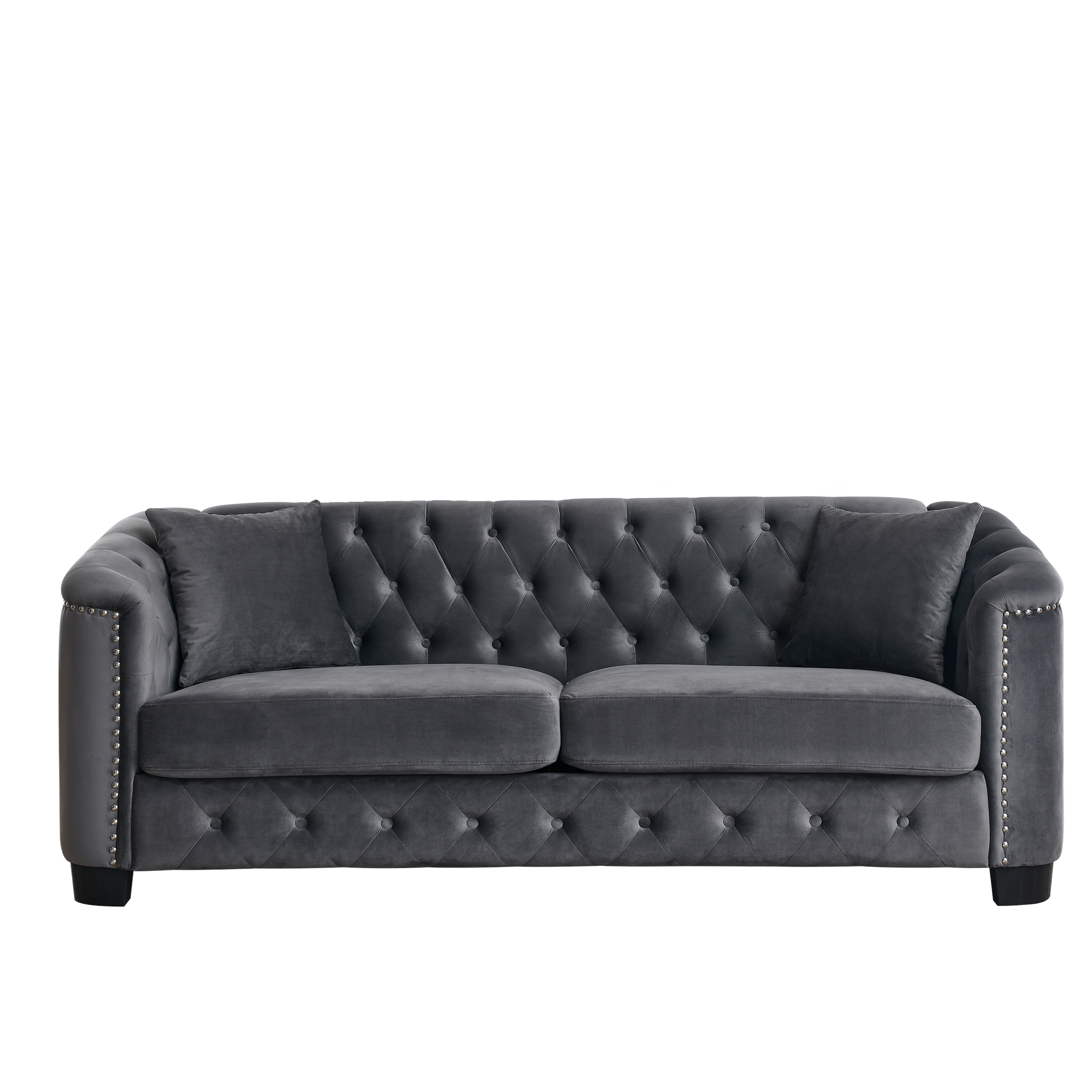 77 Inch Modern Chesterfield Velvet Sofa, 3 Seater Sofa, Upholstered Tufted Backrests With Arms And 2 Cushions For Living Room, Bedroom, Apartment, Office Grey Grey Primary Living Space American Design Foam Velvet 3 Seat