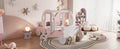 Twin Size Princess Carriage Bed With Crown ,Wood Platform Car Bed With Stair,White Pink White Pink Wood