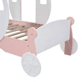 Twin Size Princess Carriage Bed With Crown ,Wood Platform Car Bed With Stair,White Pink White Pink Wood