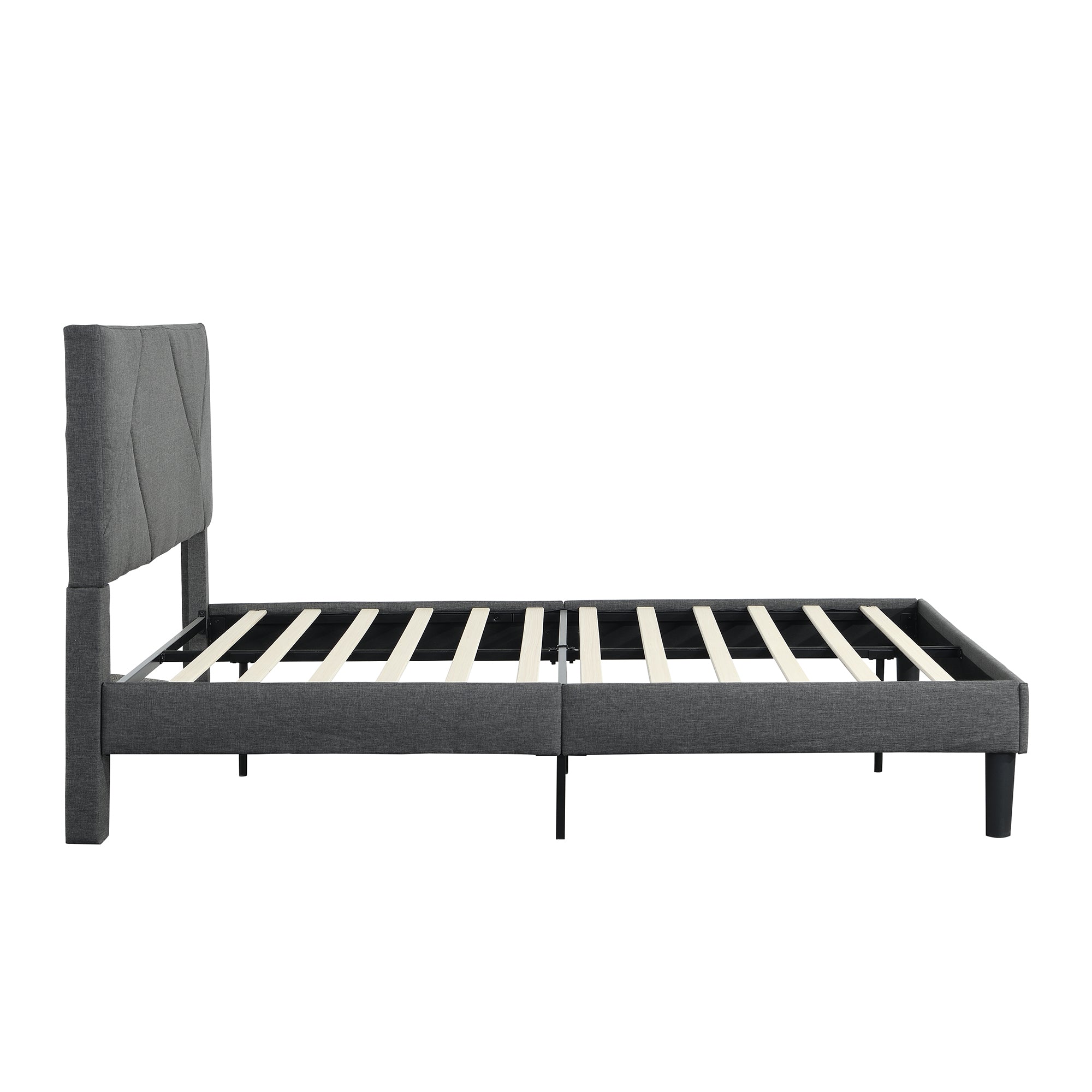 Queen Size Upholstered Platform Bed Frame ,Wood Slat grey-linen