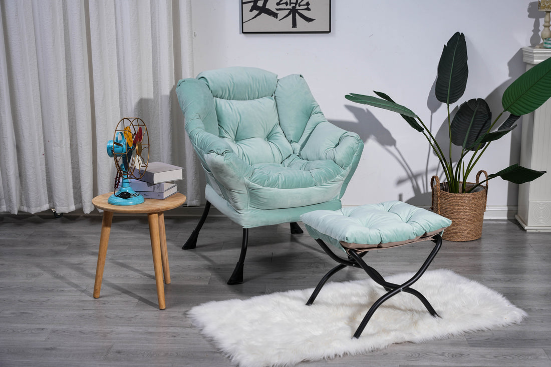 Living Room Chairs Modern Cotton Fabric Lazy Chair, Accent Contemporary Lounge Chair, Single Steel Frame Leisure Sofa Chair With Armrests And A Side Pocket Green ,With Ottoman ,With Footrest Green Polyester Metal Primary Living Space Soft Polyester Fiber