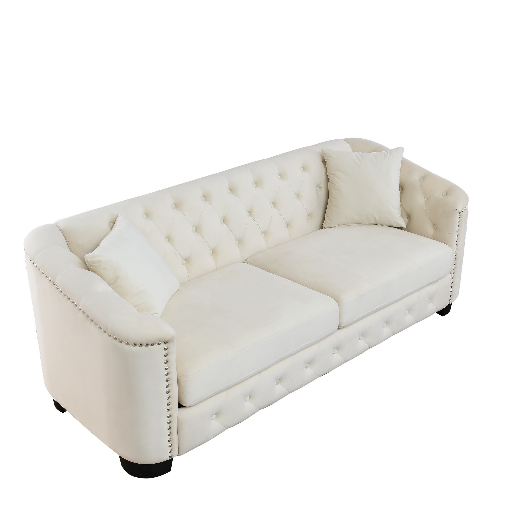 77 Inch Modern Chesterfield Velvet Sofa, 3 Seater Sofa, Upholstered Tufted Backrests With Arms And 2 Cushions For Living Room, Bedroom, Apartment, Office Beige Beige Primary Living Space American Design Foam Velvet 3 Seat