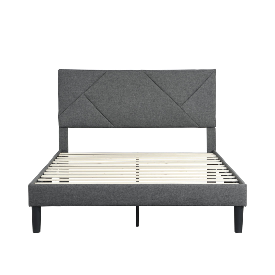 Queen Size Upholstered Platform Bed Frame ,Wood Slat Support, Easy Assembly,Grey Grey Linen