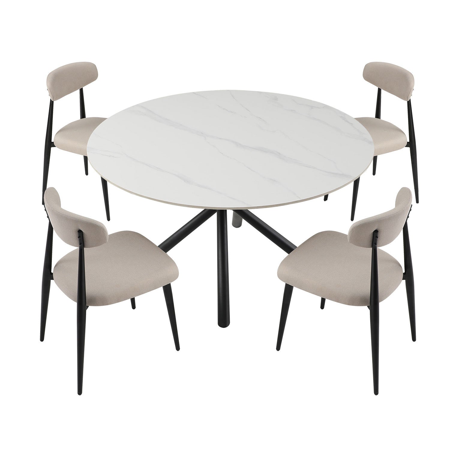 53.15" Modern Round Dining Table White Sintered Stone Tabletop With 4Pcs Metal Cross Legs White Foam Ceramic