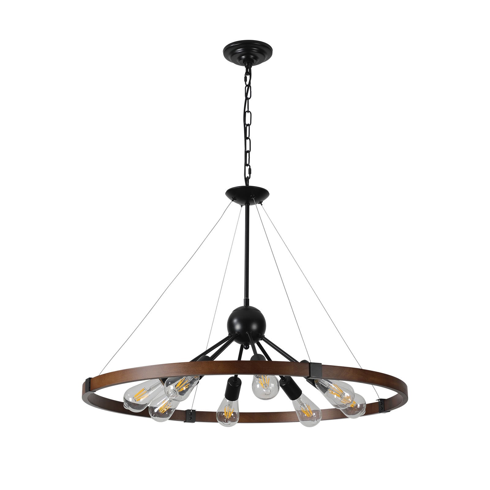 Sku:W1340P206642 8 Light Retro Farmhouse Chandelier For Kitchen, Living Room, Dining Room Red And Walnut No Bulbs Walnut Black Farmhouse Iron