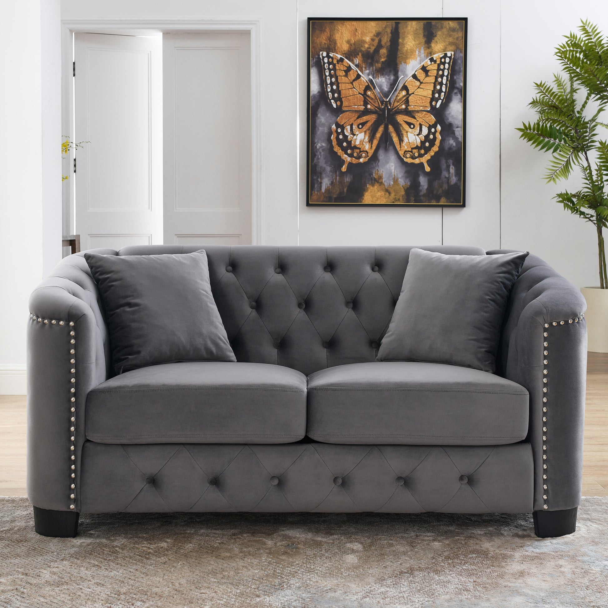 3 Seater 2 Seater Combination Sofa.Velvet Grey Grey Foam Velvet 5 Seat