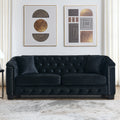 77 Inch Modern Chesterfield Velvet Sofa, 3 Seater Sofa, Upholstered Tufted Backrests With Arms And 2 Cushions For Living Room, Bedroom, Apartment, Office Black Black Primary Living Space Foam Velvet 3 Seat